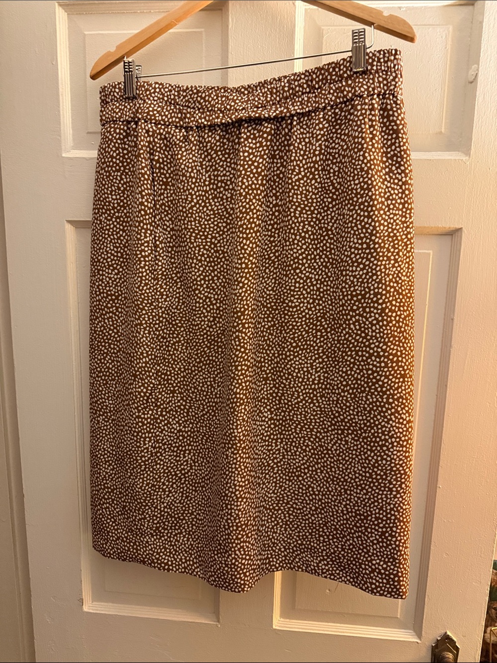 J. Crew Brown Midi Skirt with Cream Dot Print